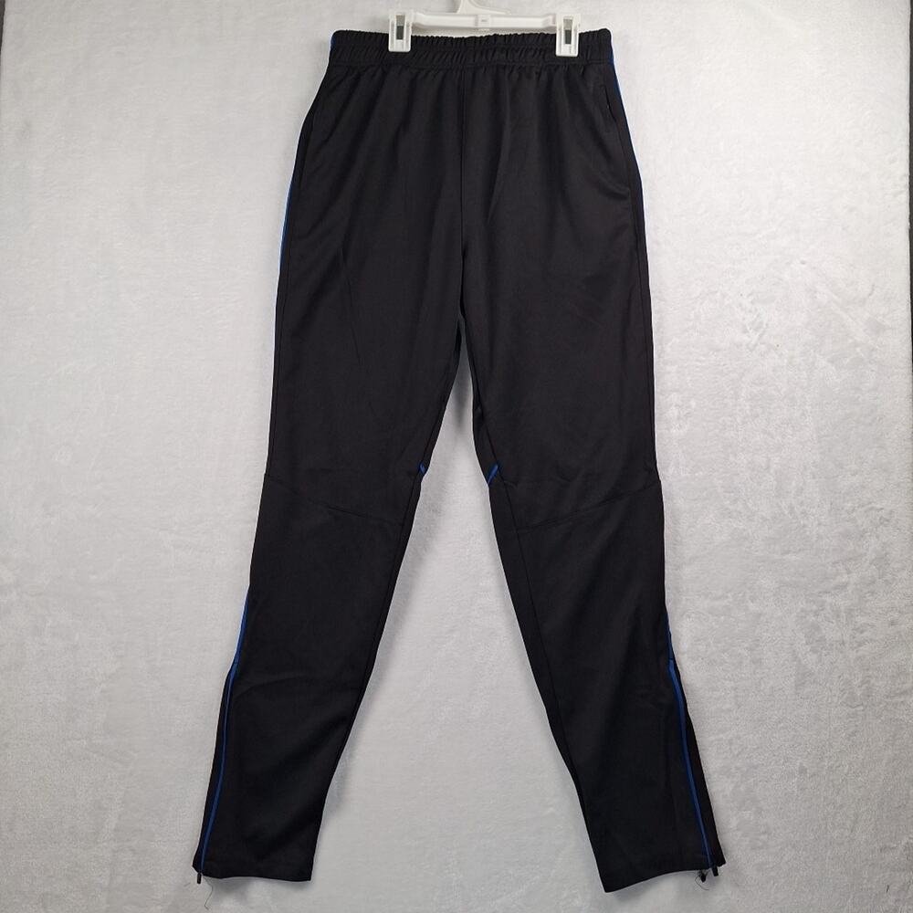 Men's Sportstyle Black With Blue Lines Pocket Drawstring Joggers Size Medium